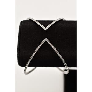 Nadri Bangle Cuff Bracelet Pave Rhinestone Crystal Gunmetal Tone Signed Y2K Bin7